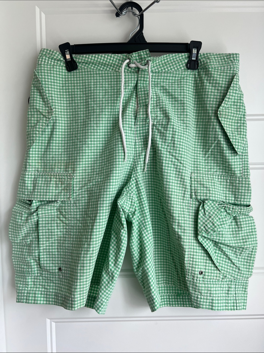 Vintage Green Gingham Cargo Shorts